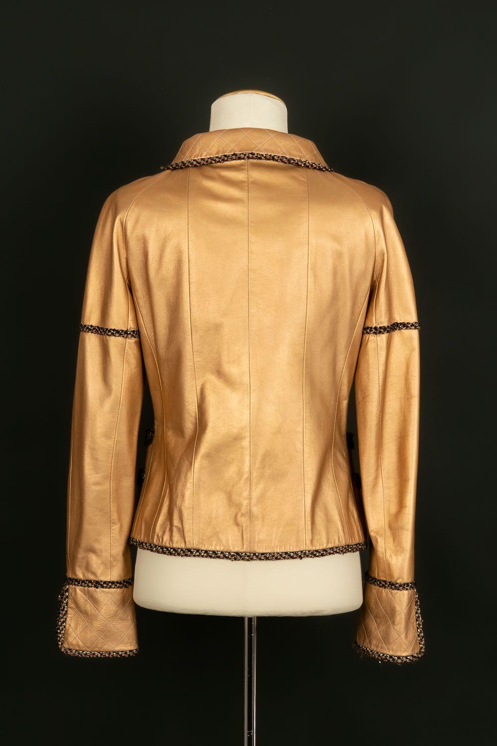 Brown Chanel Bronze Lamb Leather Jacket with Silk Lining