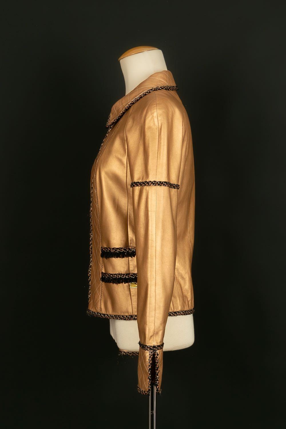 Chanel Bronze Lamb Leather Jacket with Silk Lining In Excellent Condition In SAINT-OUEN-SUR-SEINE, FR