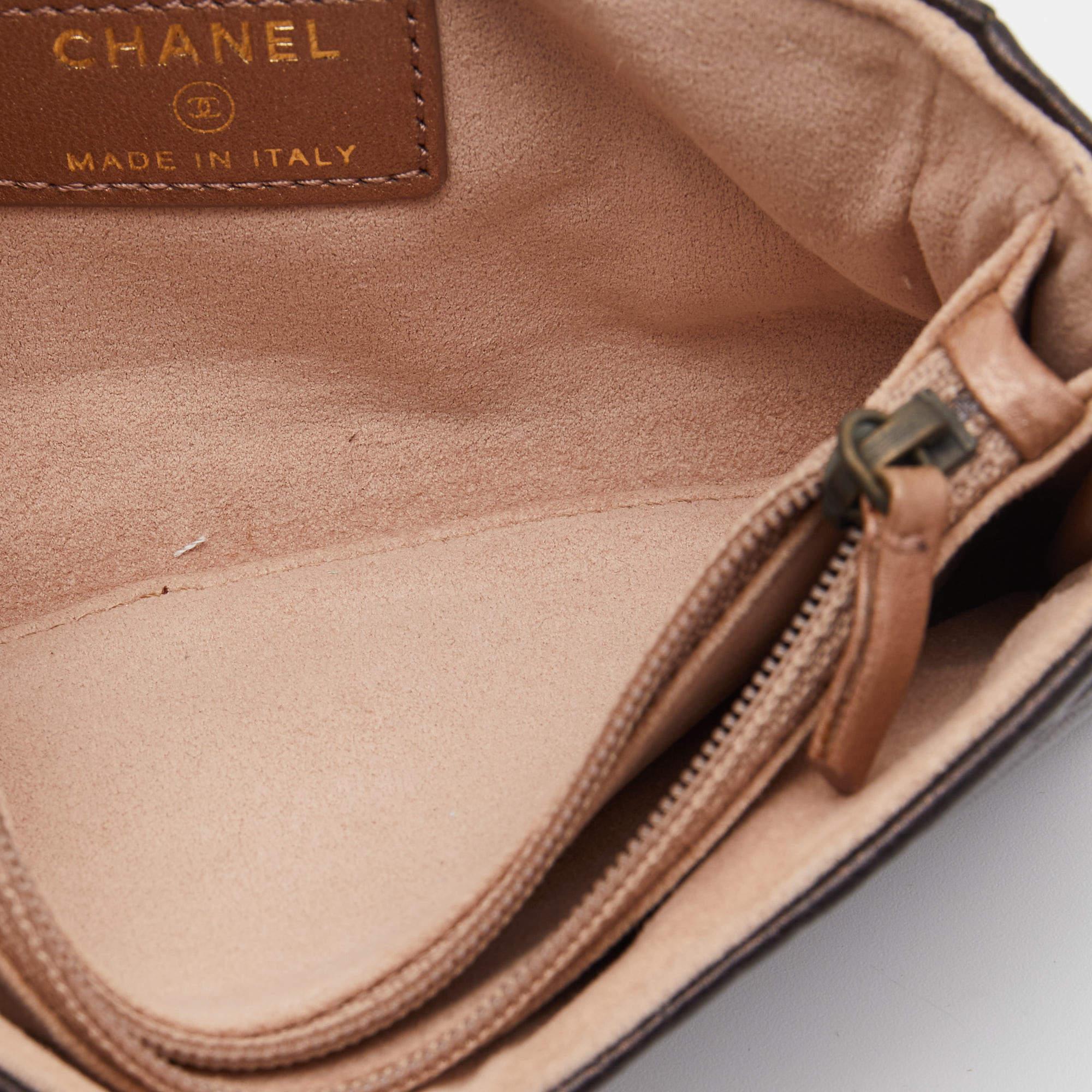 Chanel Bronze Leather Camelia Embossed Phone Pouch 2