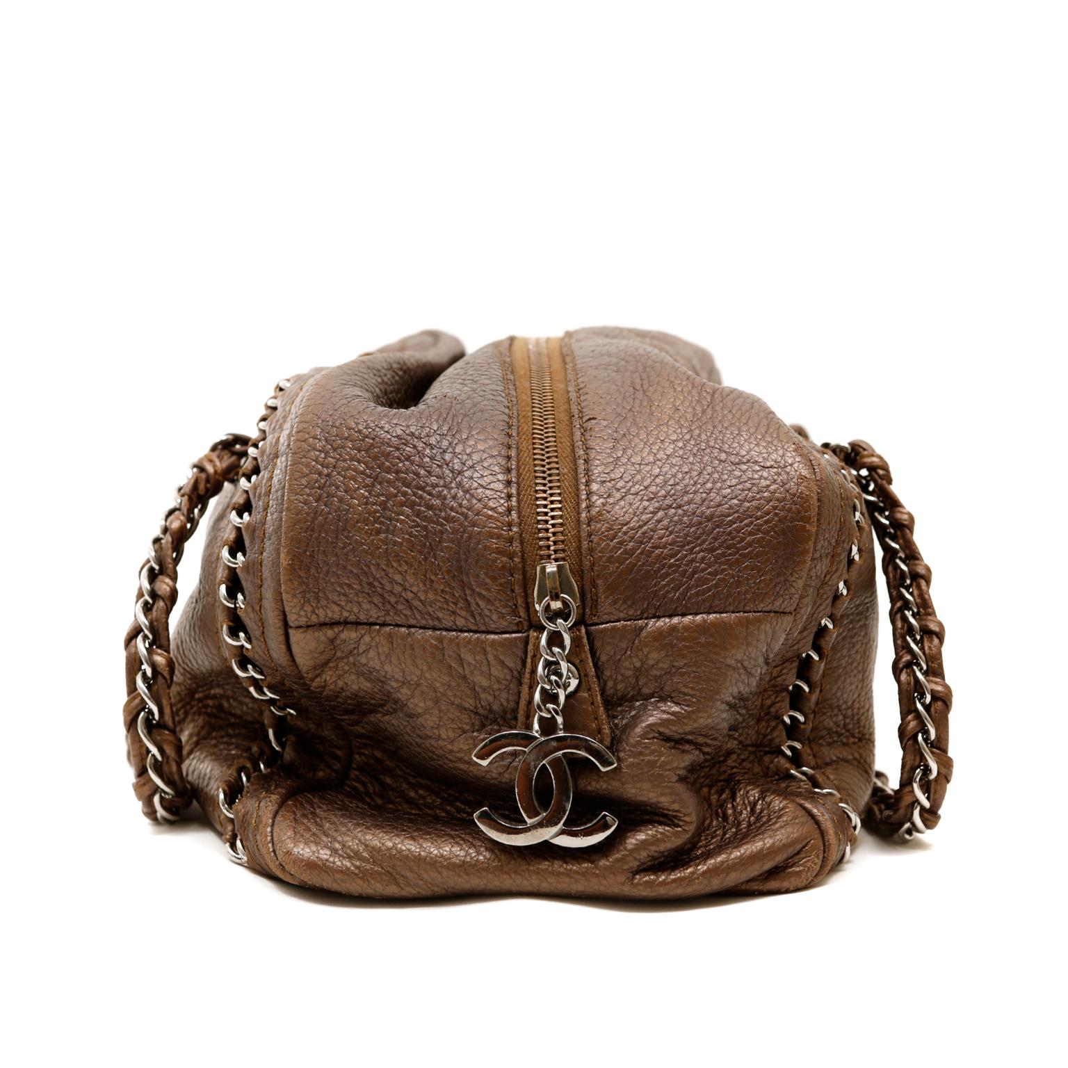 Brown Chanel Bronze Leather Luxe Ligne Bowler Bag