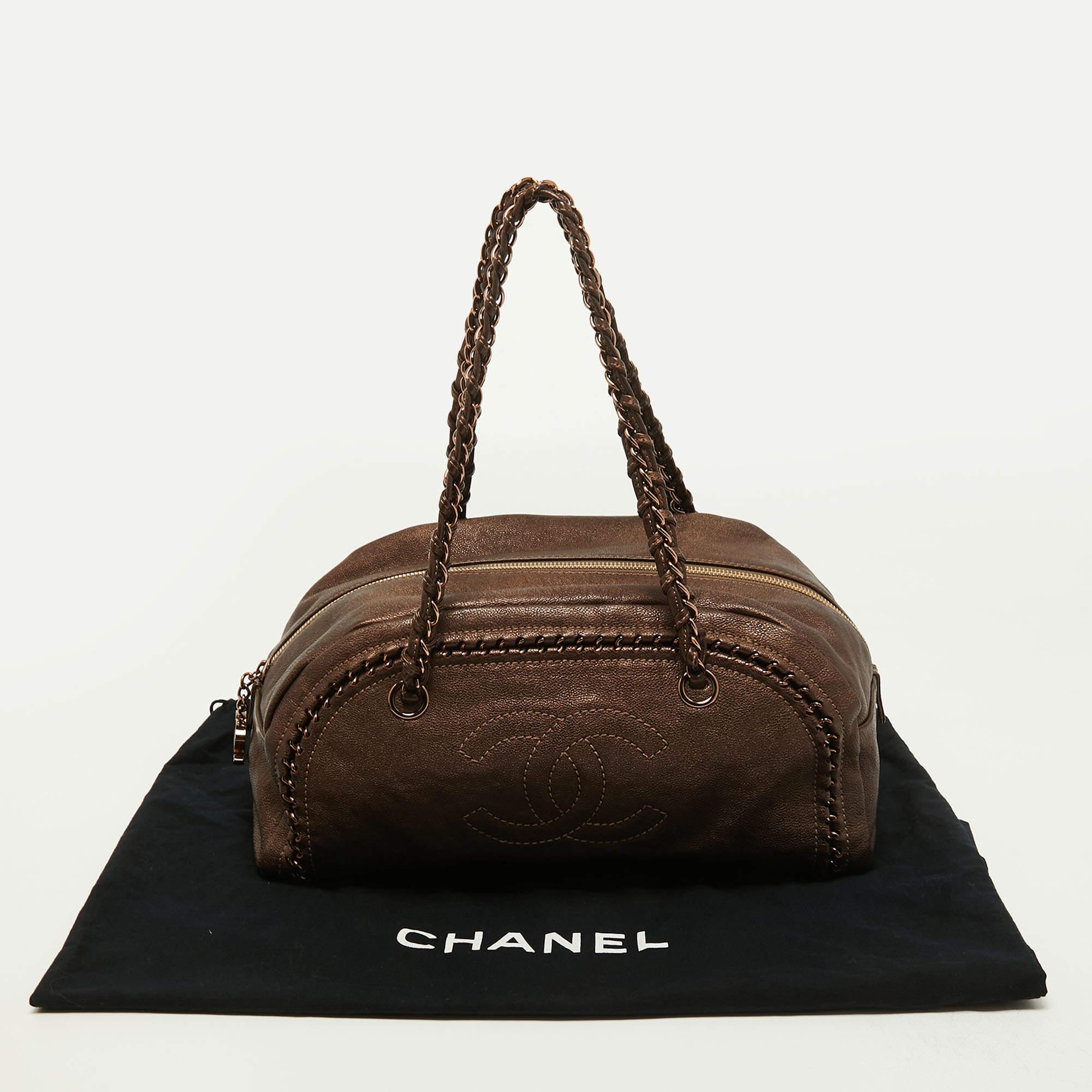 Chanel Bronze Leather Luxe Ligne Bowler Bag 3