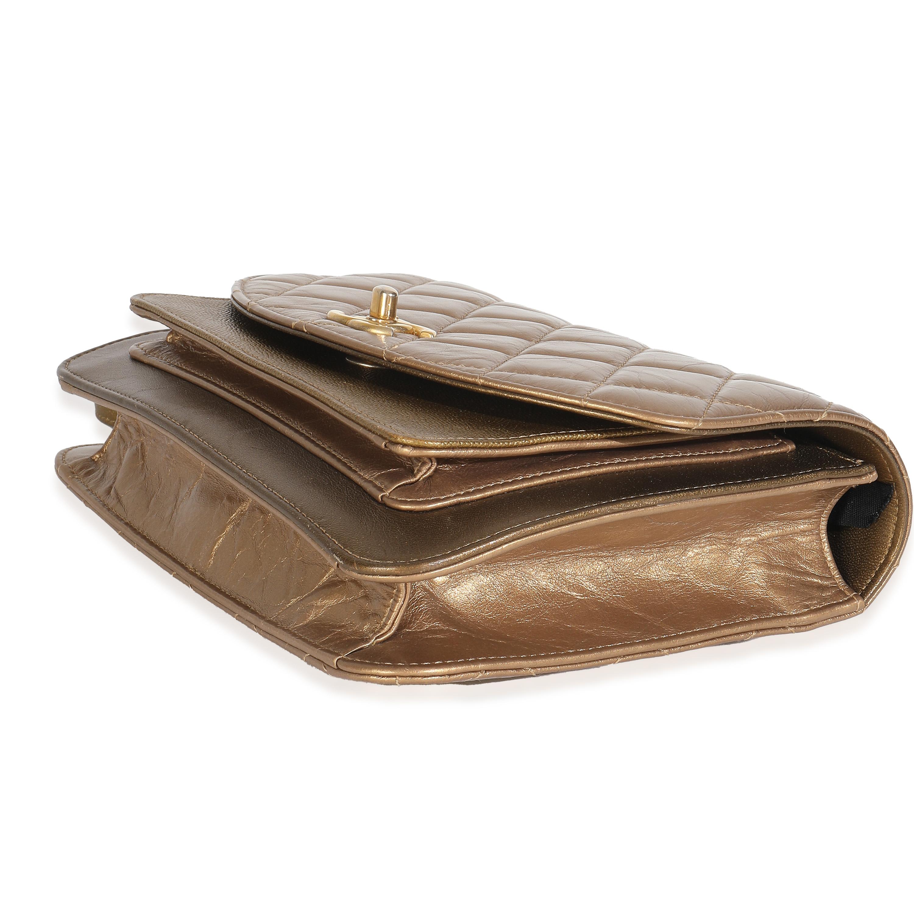 Donna Chanel Bronzo Metallizzato in pelle d'agnello Caviale Trapuntato Manico a Catena Borsa con Flap in vendita