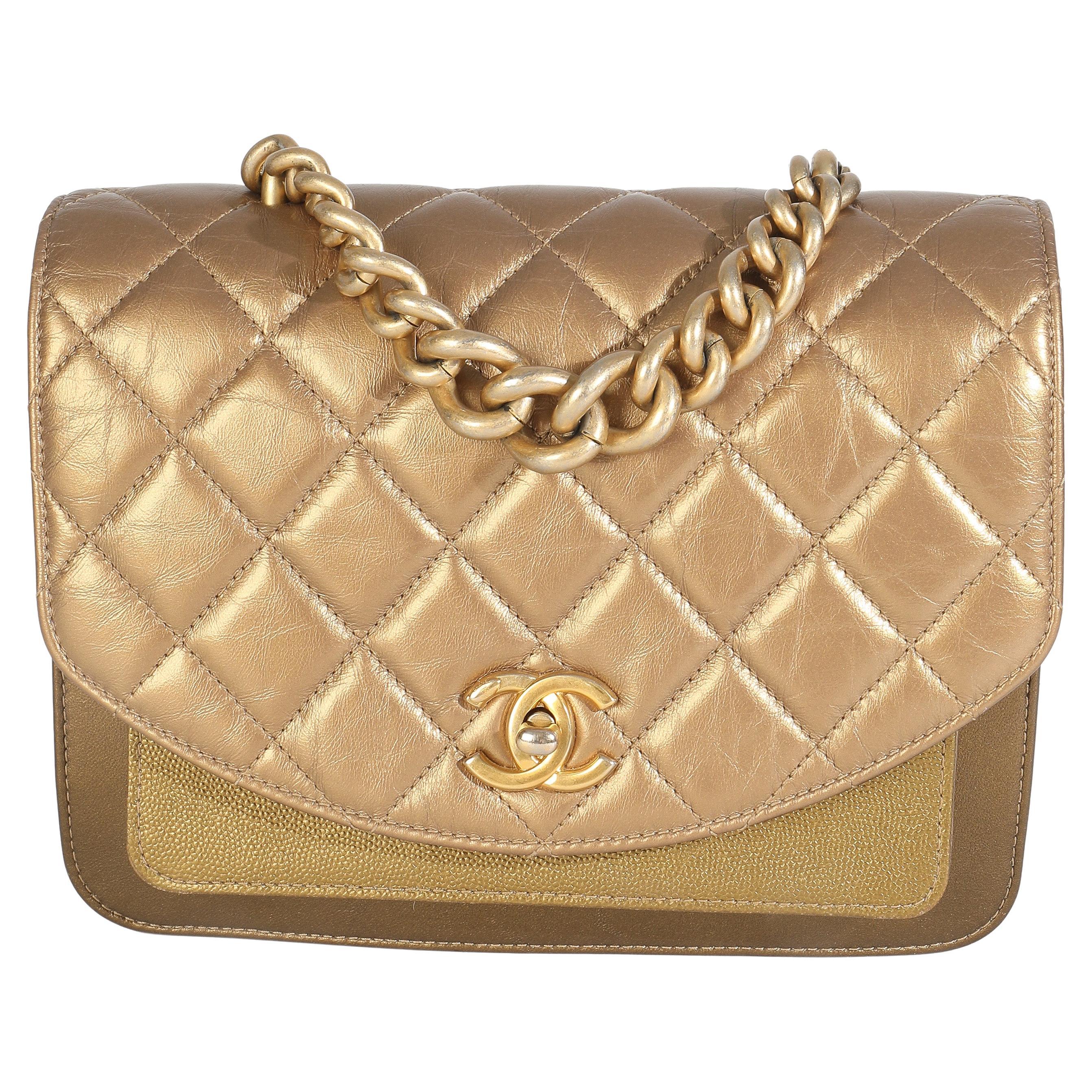 Chanel Bronze Metallic Lambskin Caviar Quilted Chain Handle Flap Bag