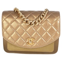 Chanel Bronze Metallic Lambskin Caviar Quilted Chain Handle Flap Bag
