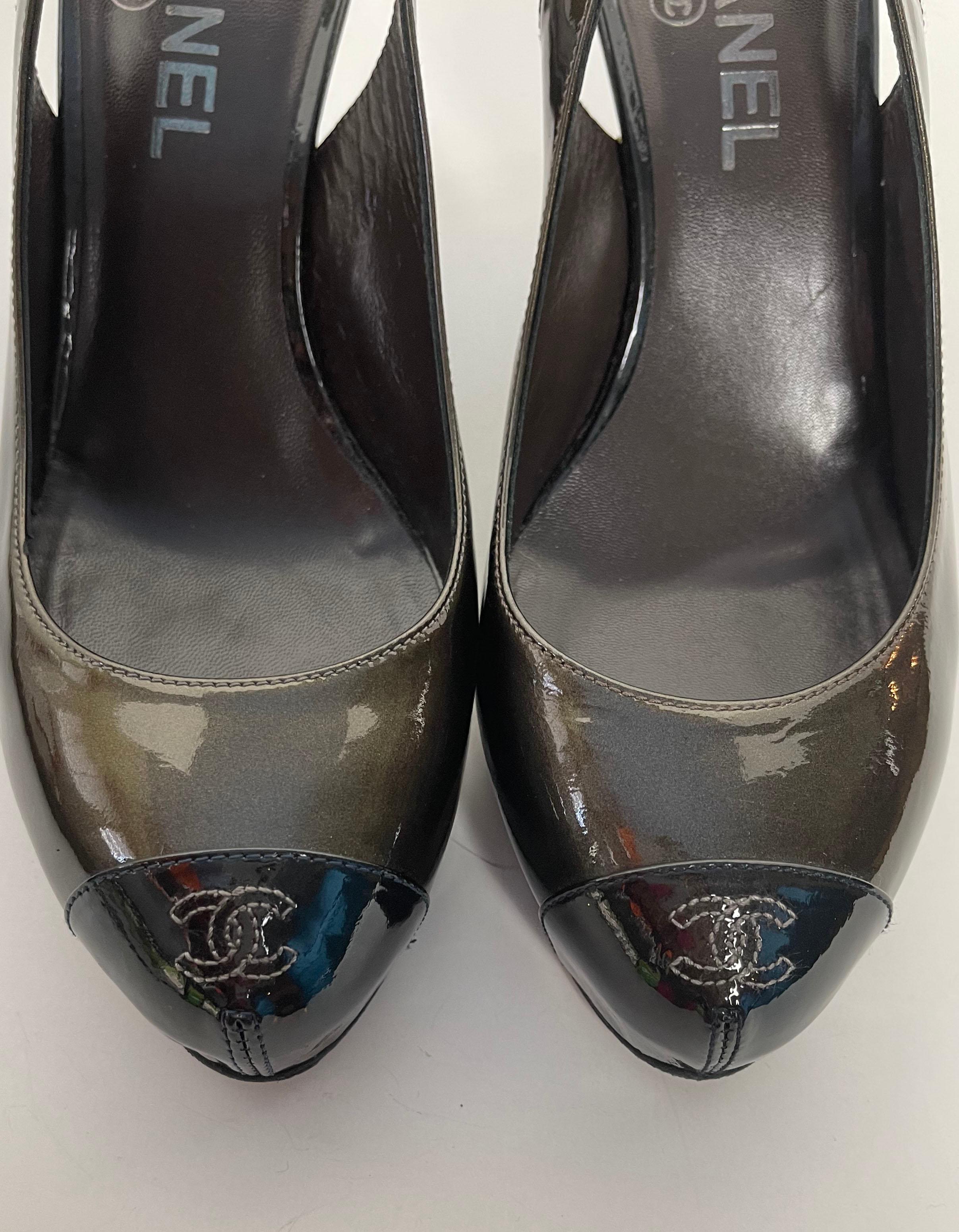 Chanel Bronze Patent Leather CC Captoe Metallic Slingbacks sz 38 1