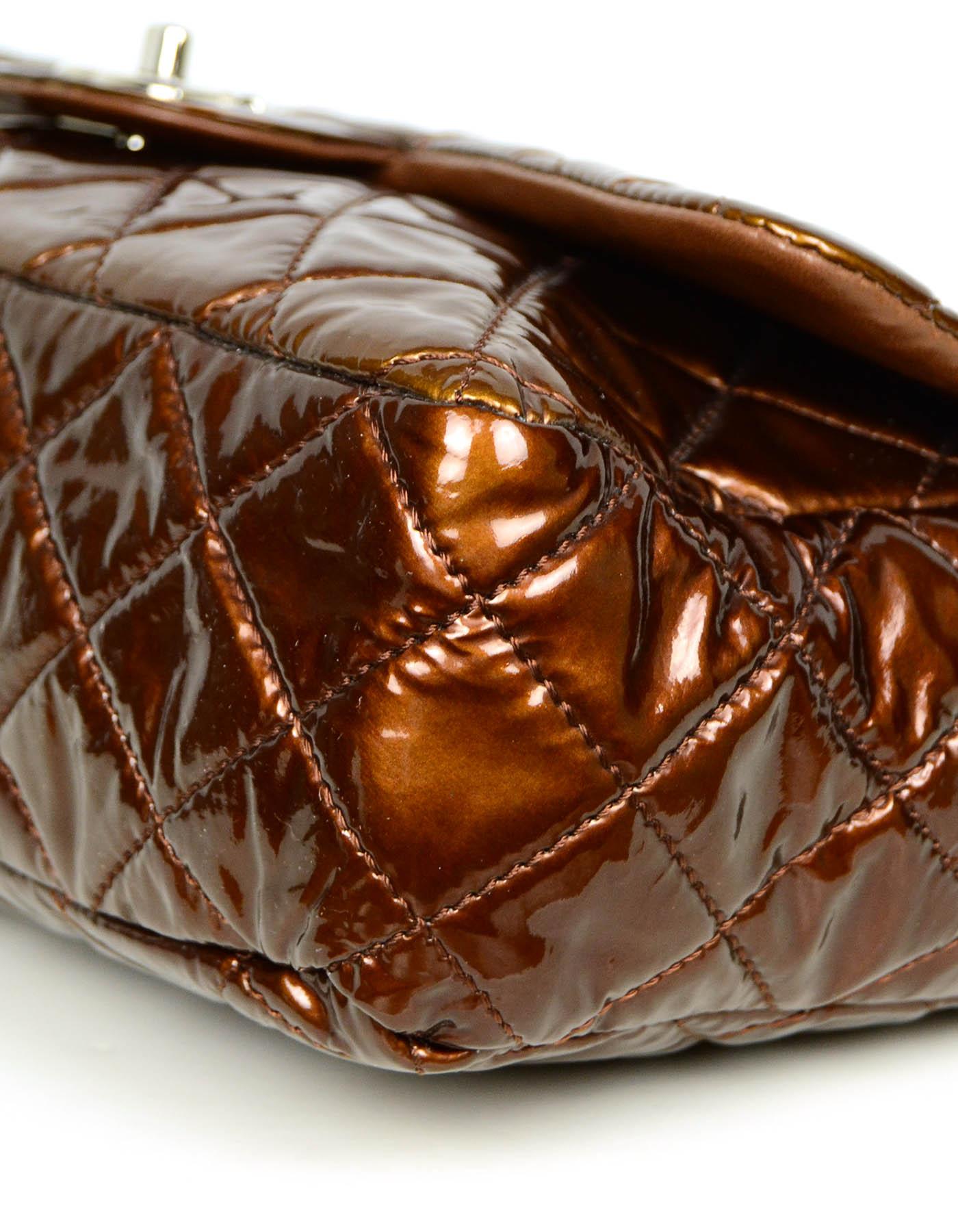 Brown Chanel Bronze Patent Leather Quilted Single Flap Jumbo Classic Bag