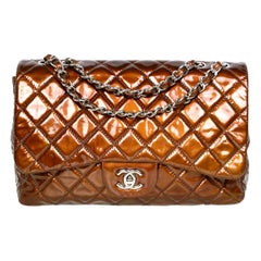 Chanel Bronze Patent Leather Quilted Single Flap Jumbo Classic Bag