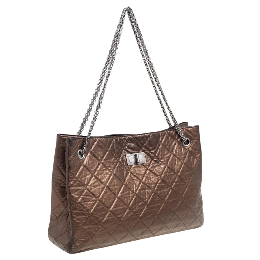 Brown Chanel Bronze Quilted Aged Leather 2.55 Reissue Shopping Tote