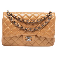 Chanel Bronze Quilted Caviar Leather Jumbo Classic Double Flap Bag