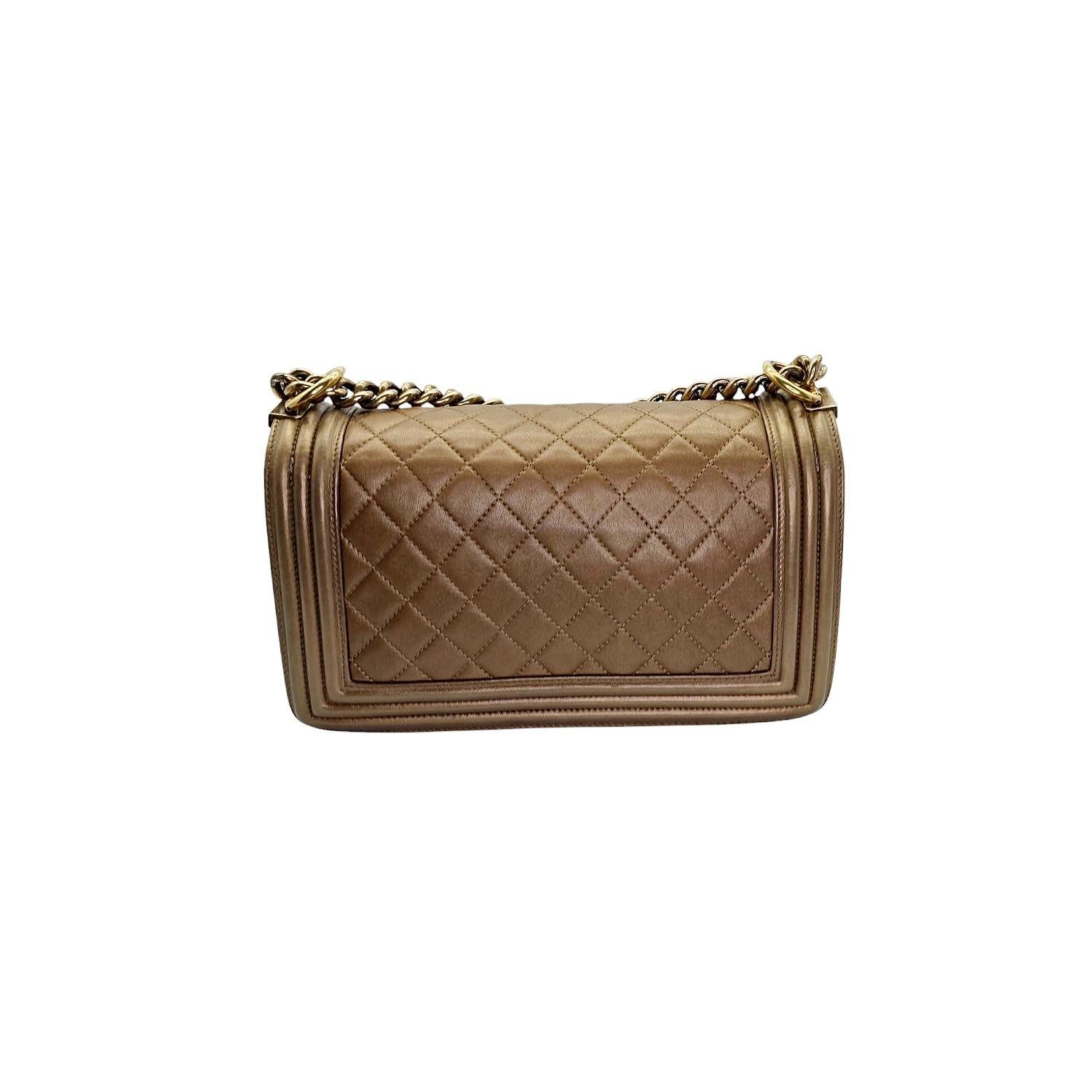 Brown Chanel Bronze Quilted Lambskin Medium Boy Bag For Sale