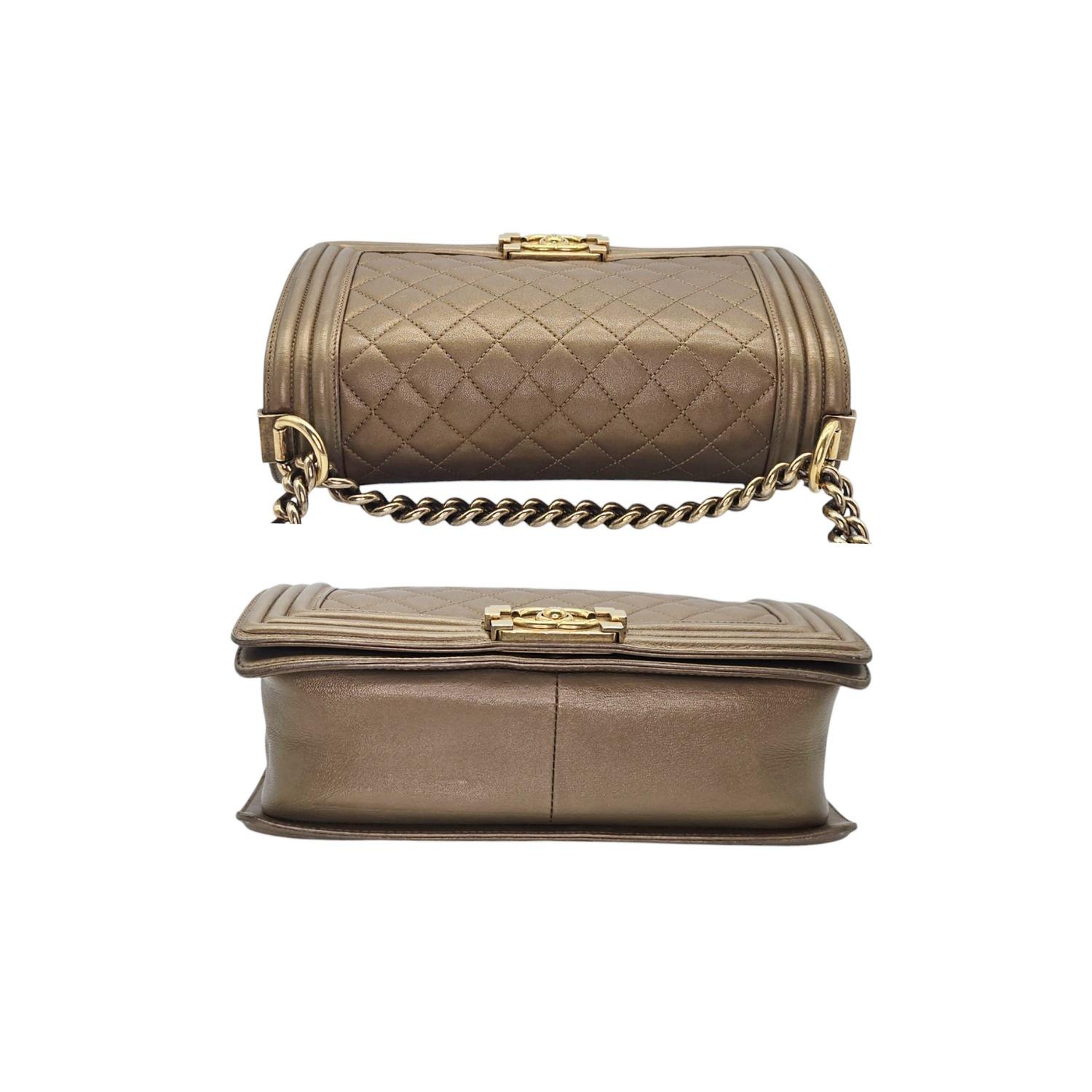 Women's Chanel Bronze Quilted Lambskin Medium Boy Bag For Sale