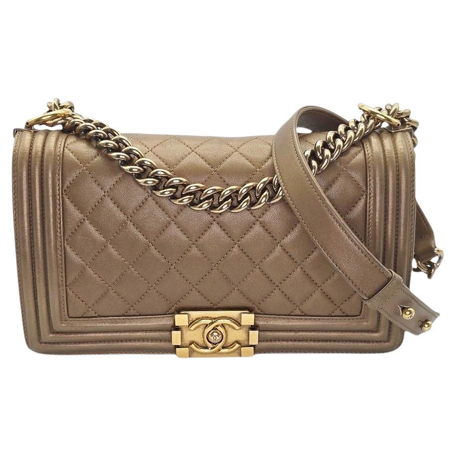 Chanel Bronze Quilted Lambskin Medium Boy Bag For Sale