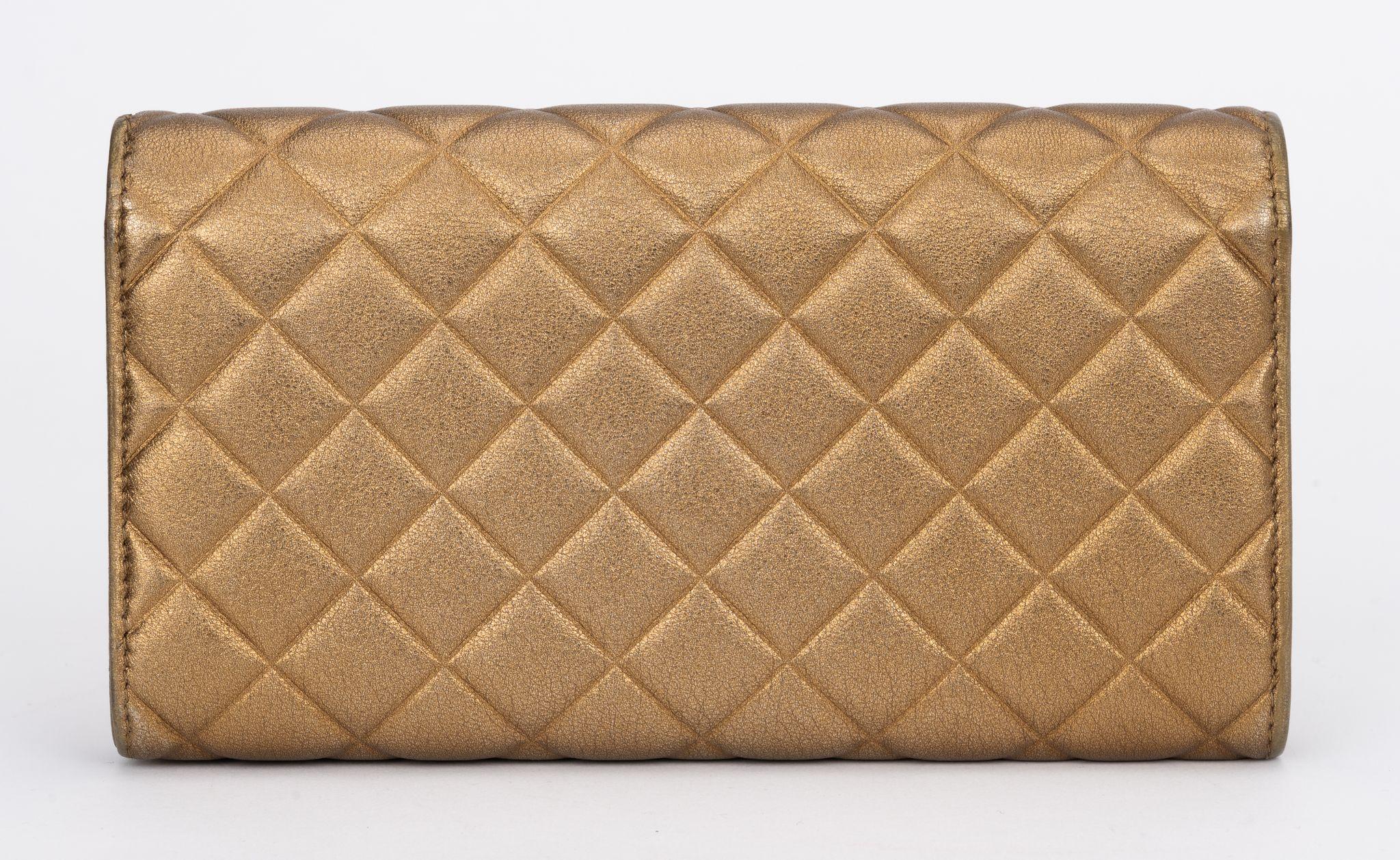 Brown Chanel Bronze Quilted Large Flap Wallet For Sale