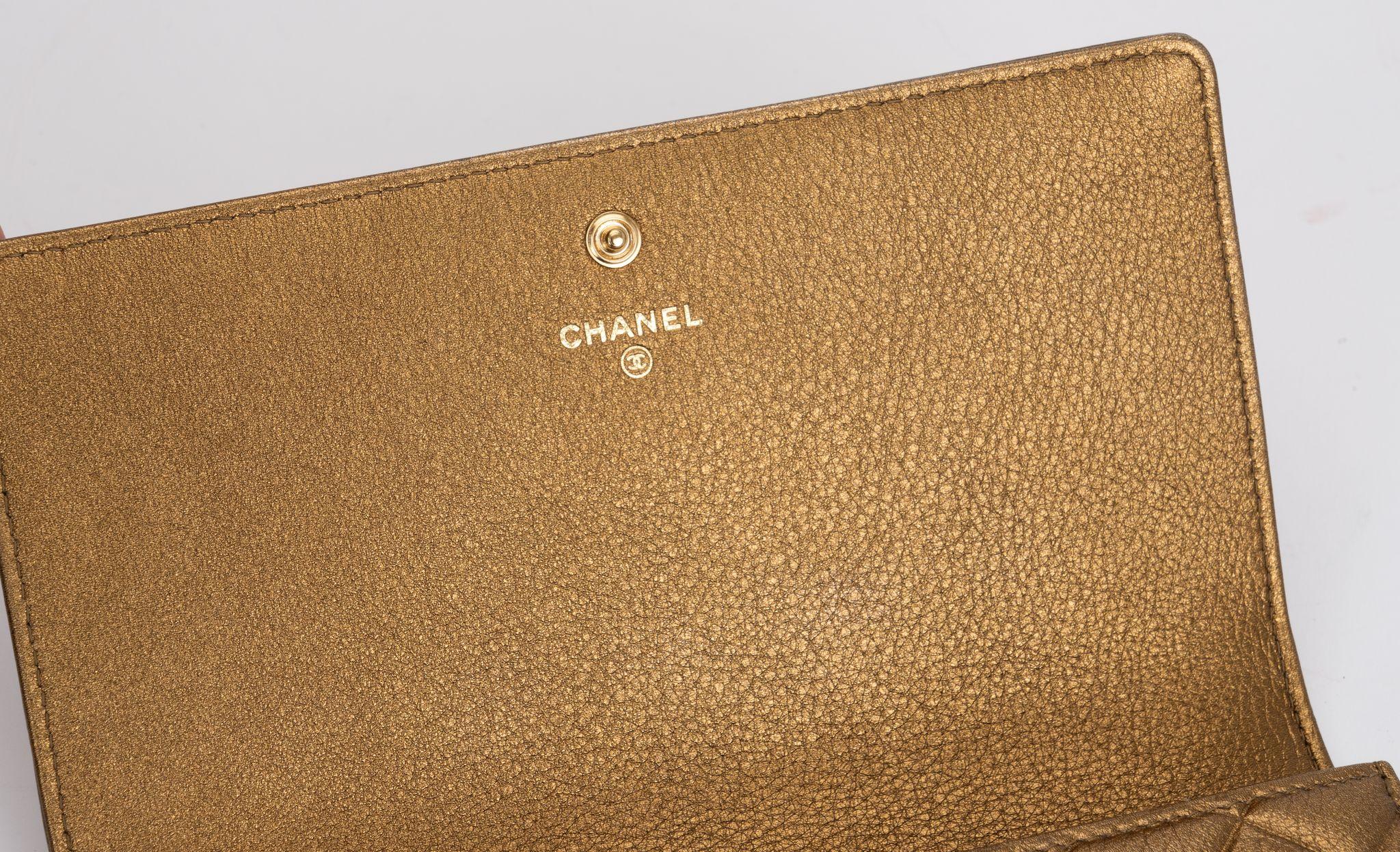 Women's or Men's Chanel Bronze Quilted Large Flap Wallet For Sale