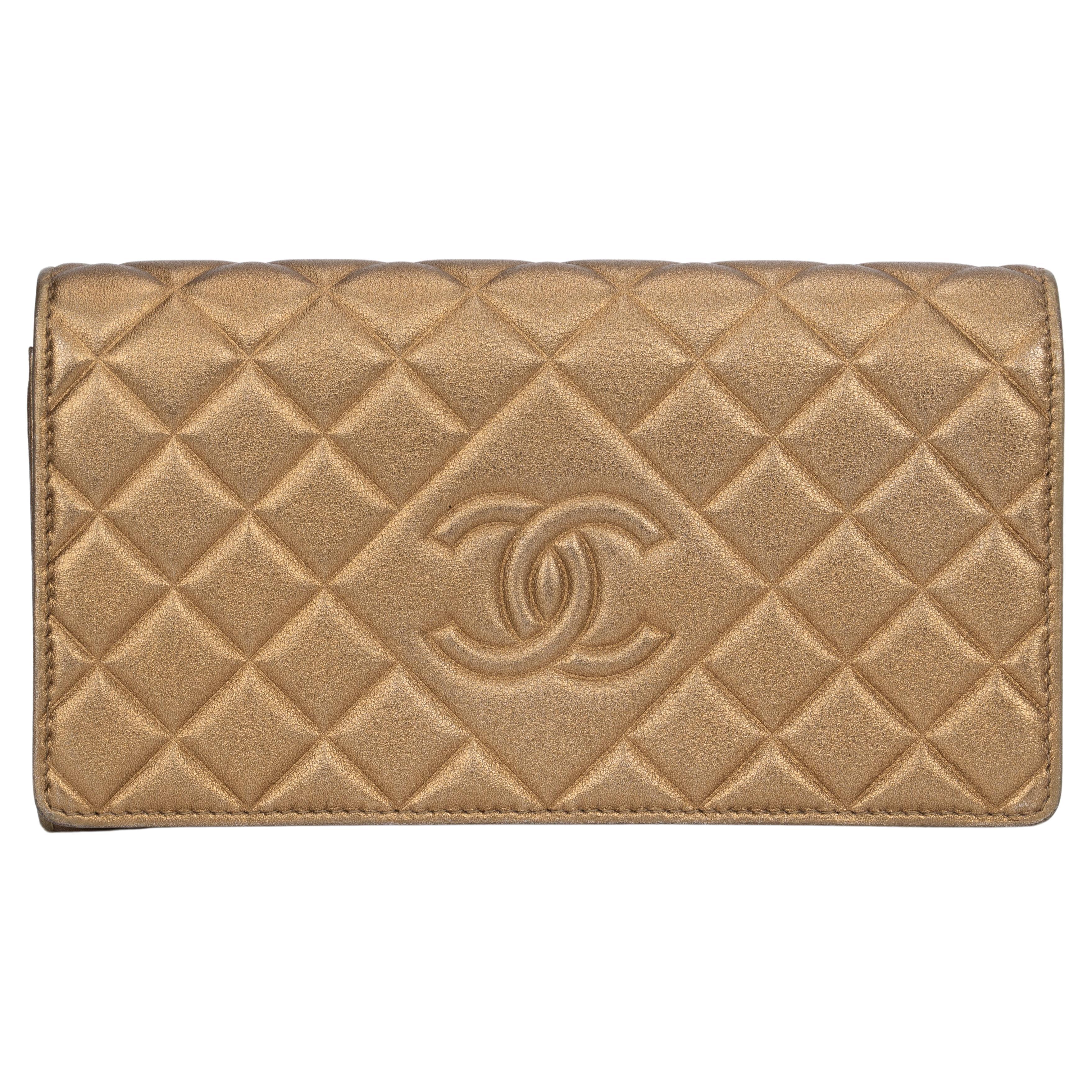 Chanel Bronze Quilted Large Flap Wallet For Sale