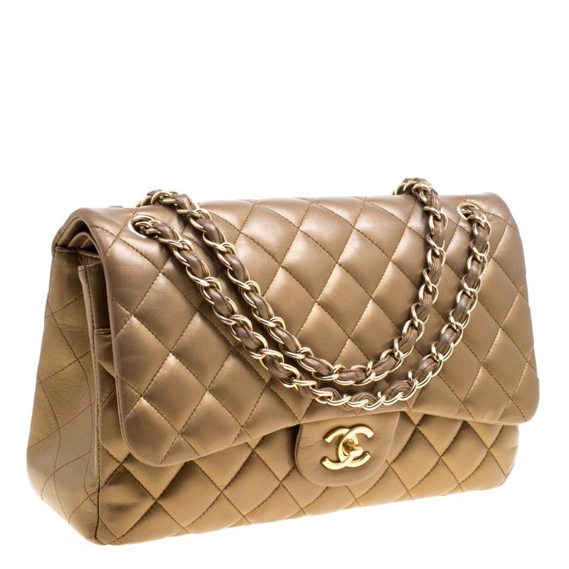 Chanel Bronze Quilted Leather Jumbo Classic Double Flap Bag For Sale at ...