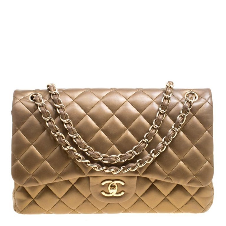 Chanel Bronze Quilted Leather Jumbo Classic Double Flap Bag