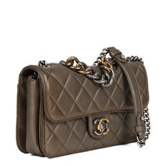 Chanel Bronze Quilted Metallic Goatskin Leather Medium Perfect Edge Flap Bag
