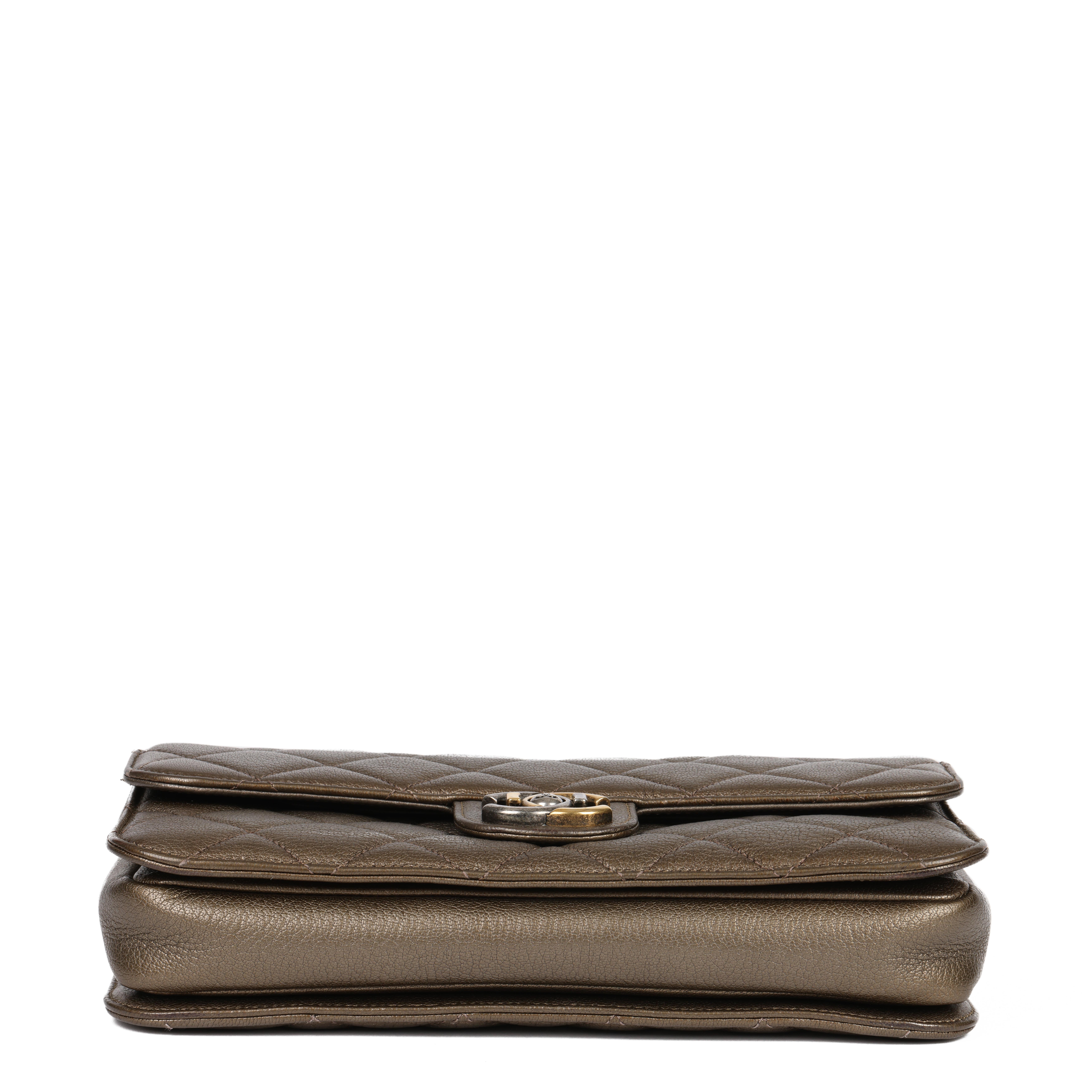 Gray Chanel Bronze Quilted Metallic Goatskin Leather Medium Perfect Edge Flap Bag