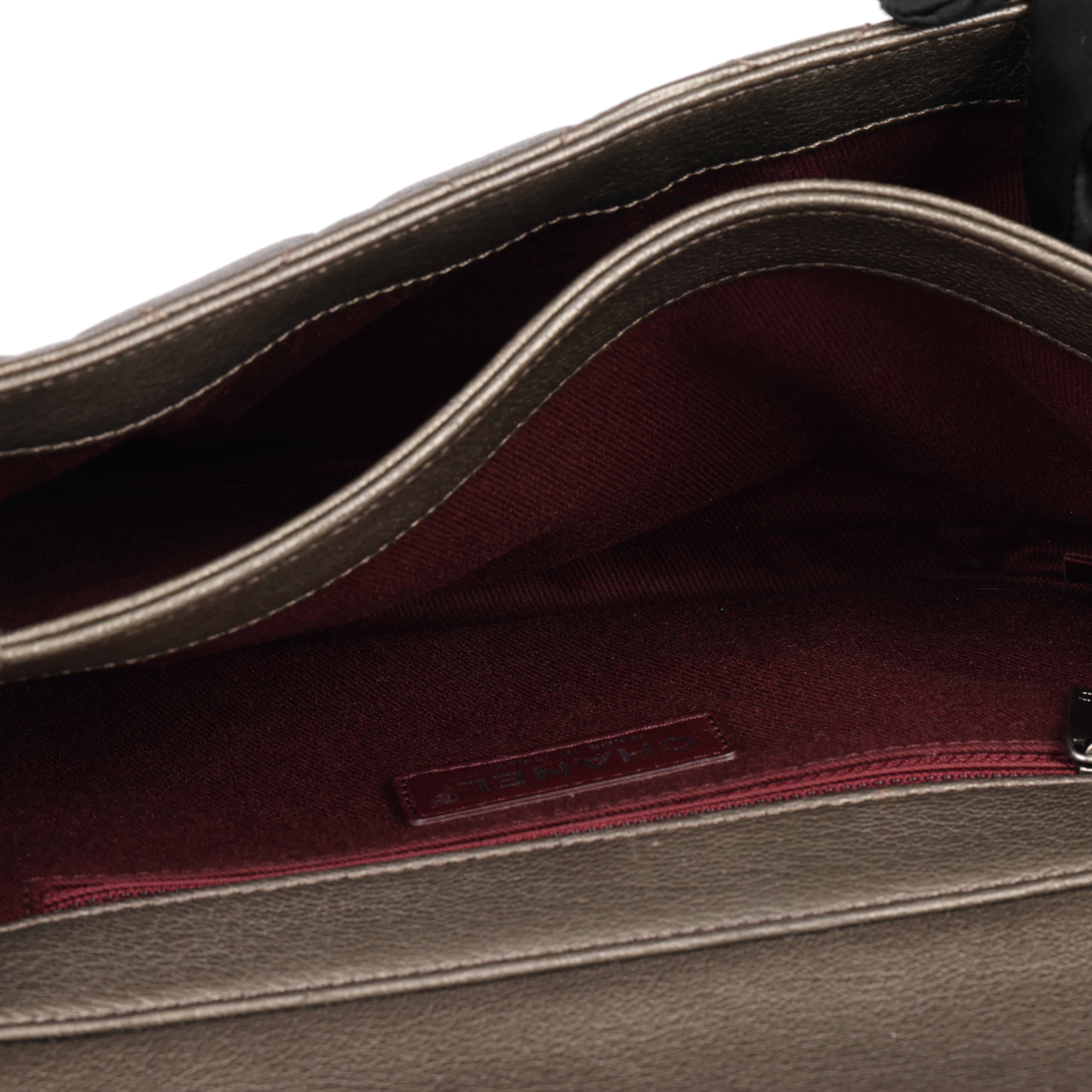 Chanel Bronze Quilted Metallic Goatskin Leather Medium Perfect Edge Flap Bag 1