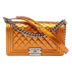 Chanel Bronze Quilted Patent Leather Medium Boy Flap Bag