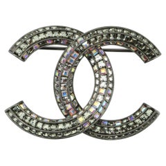 Chanel Brand New Classic Silver CC Crystal XL Brooch