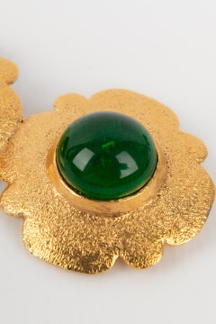 Chanel Brooch In Gold-Plated Metal with Three Colored Glass, 1980s