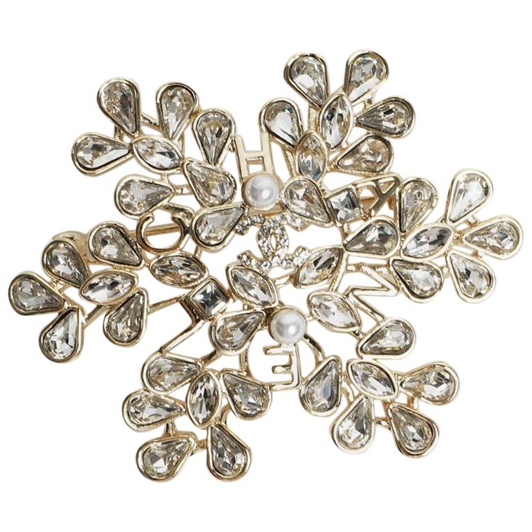 Chanel Brooch Snowflake With Rhinestones and Pearl