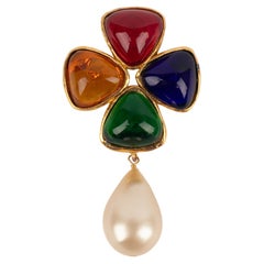 Chanel Brooch with Glass Paste Cabochons and Costume Pearls, 1990s