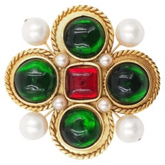 Chanel Brooch With Red/Green Gripoix Pearl Maltese Cross Season 25