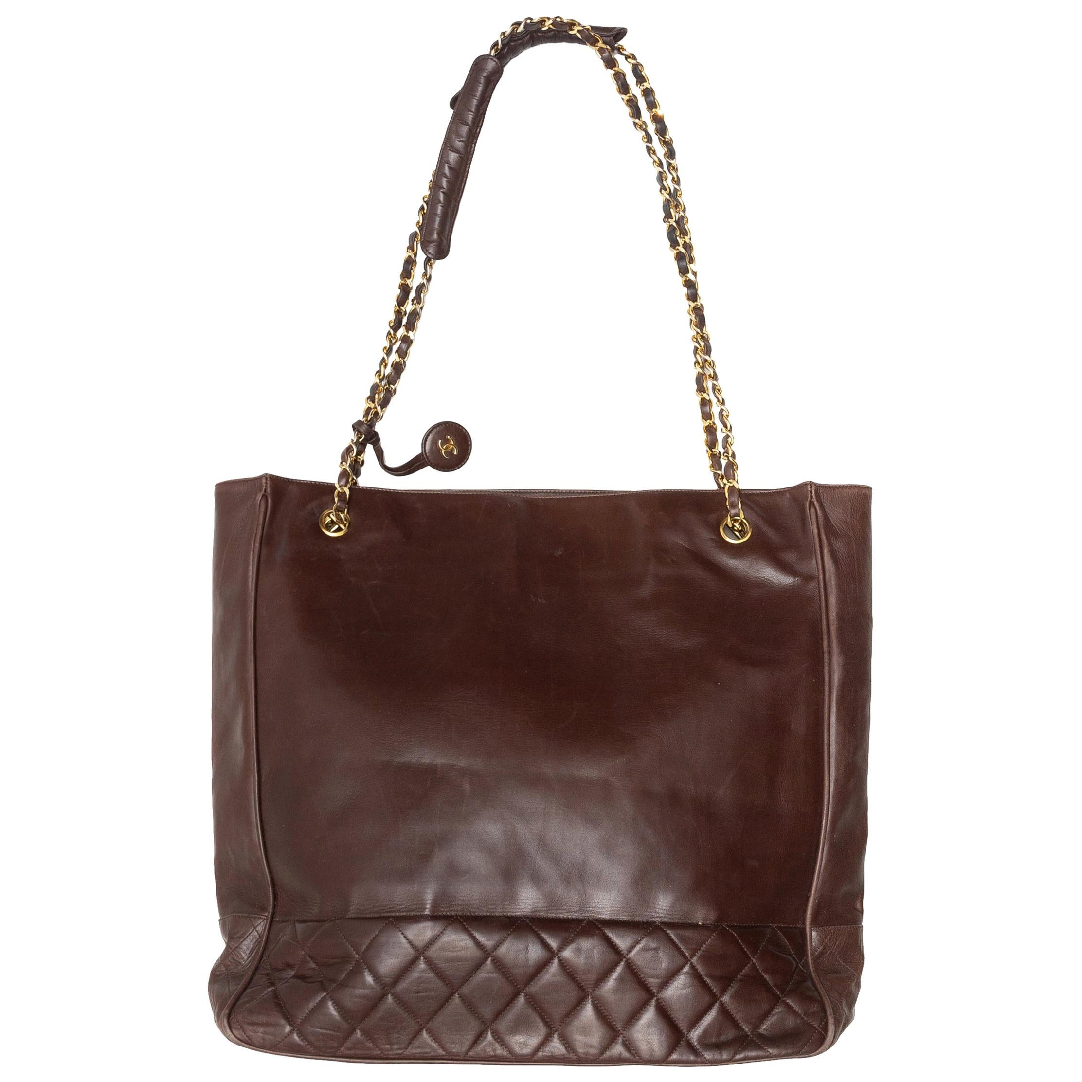 Chanel Brown 1980s Leather Tote Bag