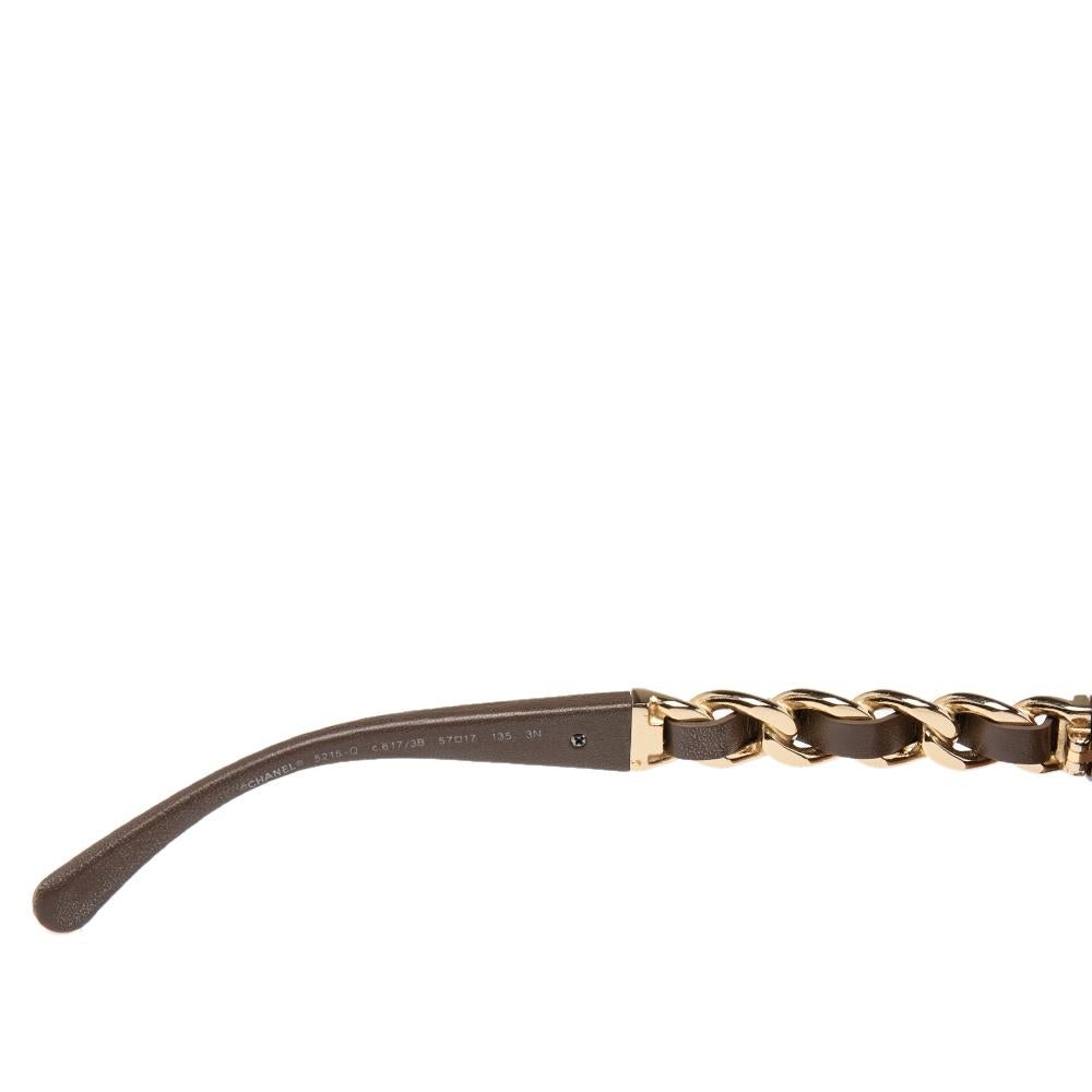 Women's Chanel Brown 5215Q Embellished Chain and Leather Wayfarer Sunglasses