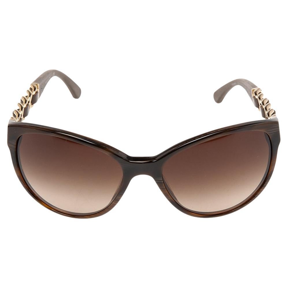 Chanel Brown 5215Q Embellished Chain and Leather Wayfarer Sunglasses