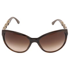 Chanel Brown 5215Q Embellished Chain and Leather Wayfarer Sunglasses