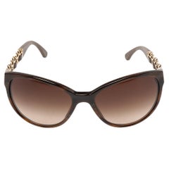 Chanel Braune Wayfarer-Sonnenbrille 5215Q mit Kette und Leder
