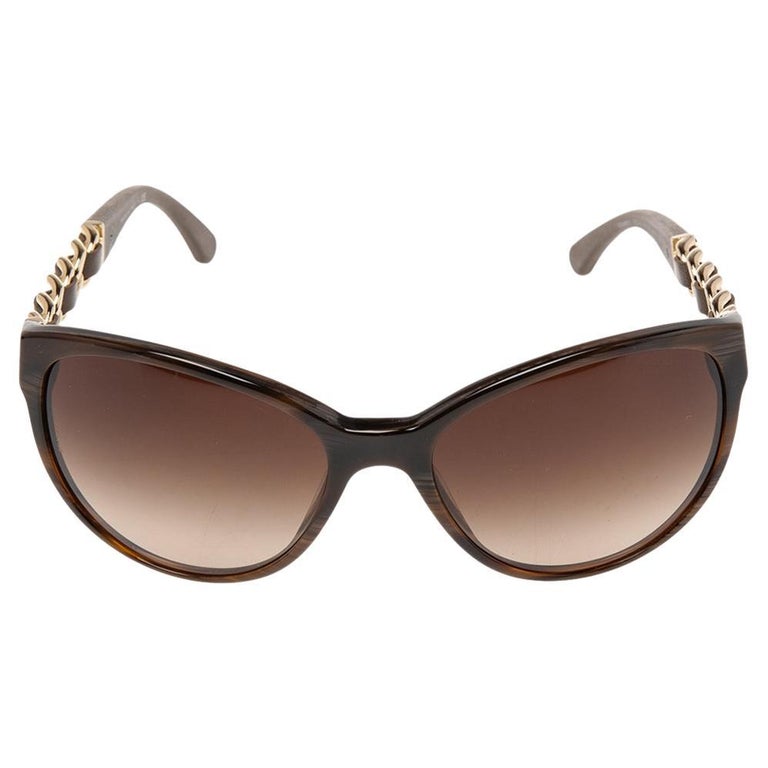 Chanel Brown 5215Q Embellished Chain and Leather Wayfarer