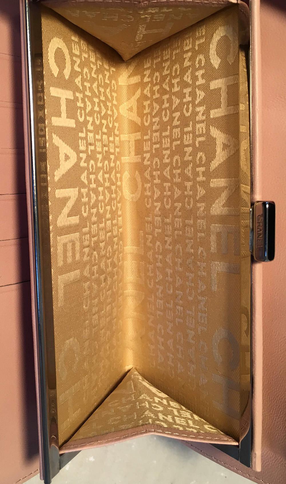 Chanel Brown and Pink Leather Embossed Wallet  2