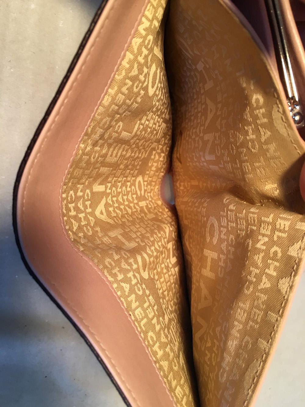 Chanel Brown and Pink Leather Embossed Wallet  In Excellent Condition In Philadelphia, PA