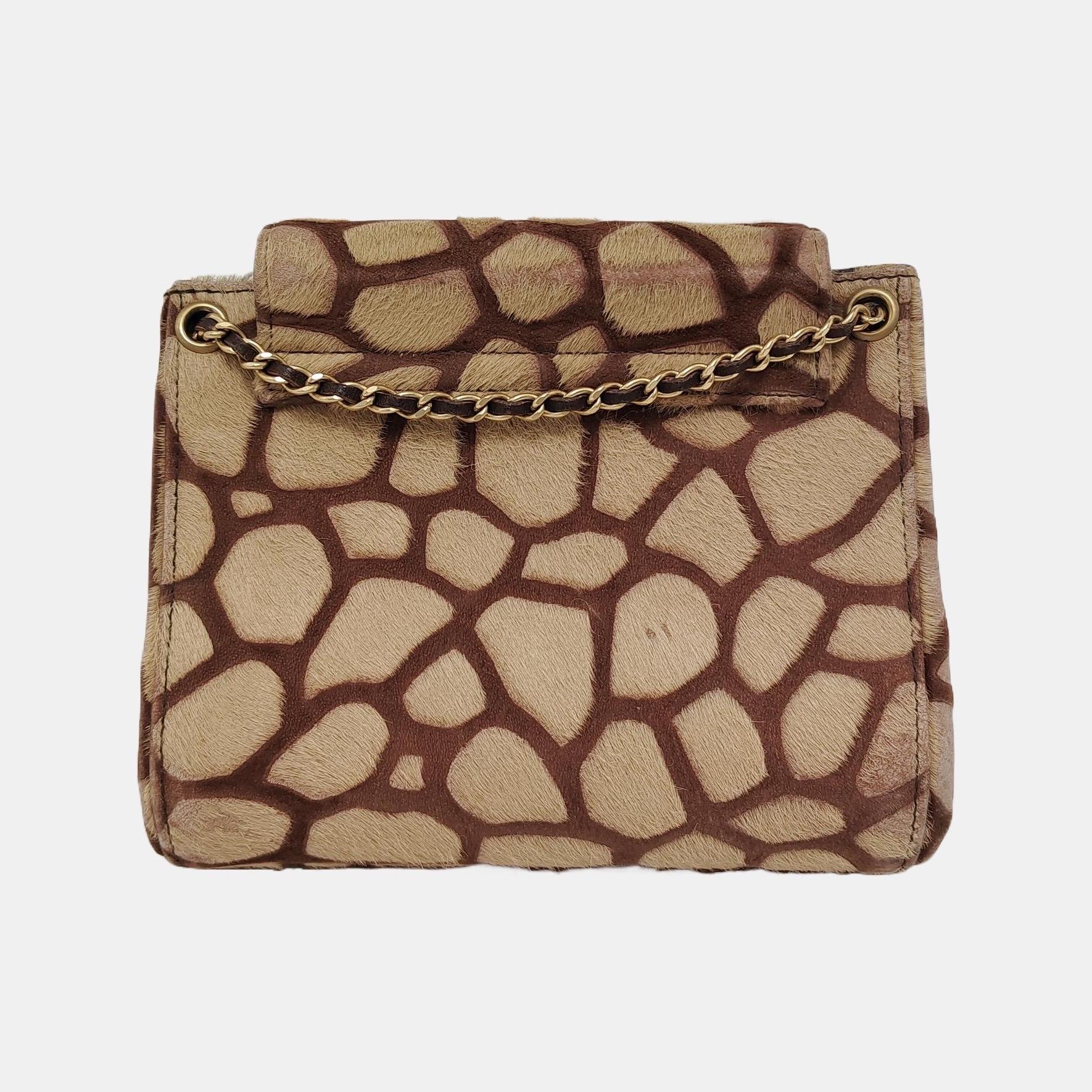 Chanel Brown Beige Giraffe Print Pony Hair Accordion 2.55 Reissue Umhängetasche (Braun) im Angebot