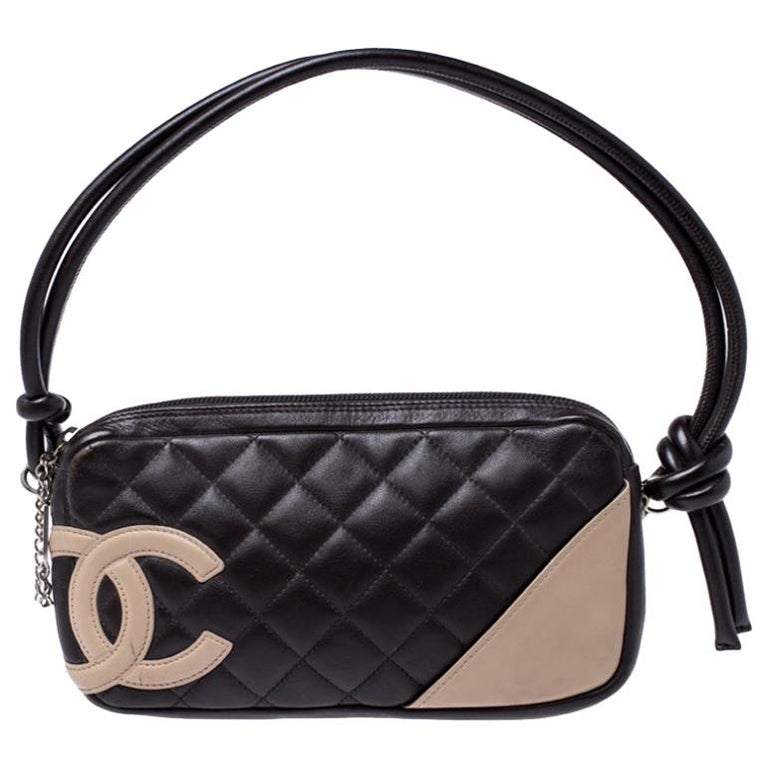 Chanel Brown/Beige Quilted Leather Ligne Cambon Pochette For Sale at  1stDibs