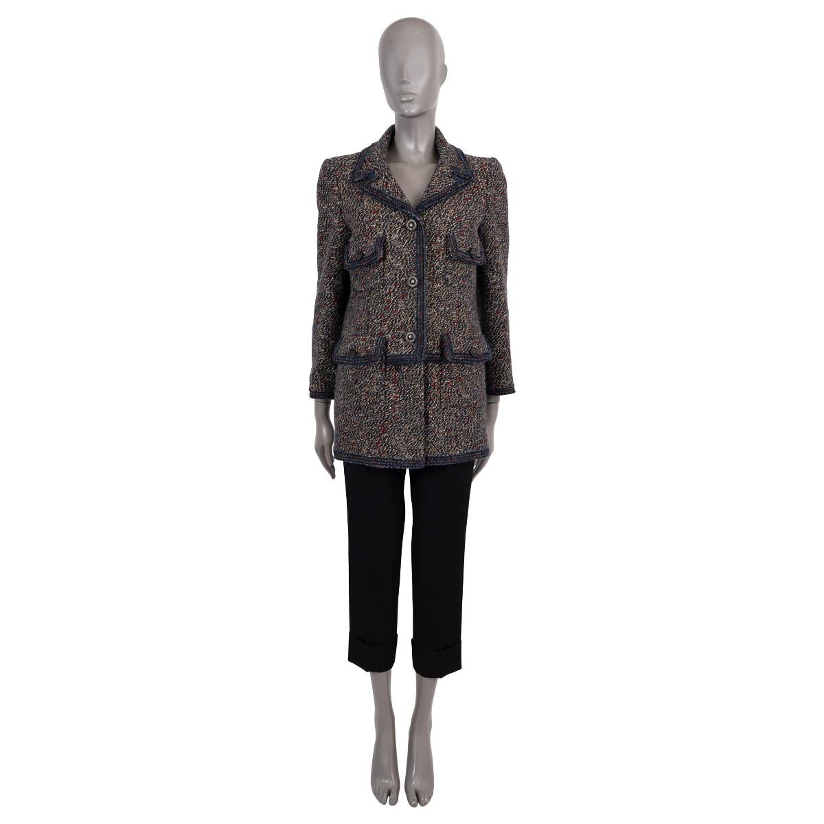 CHANEL brown black blue wool 2012 12A BOMBAY FOUR POCKET TWEED Jacket 38 S For Sale 1