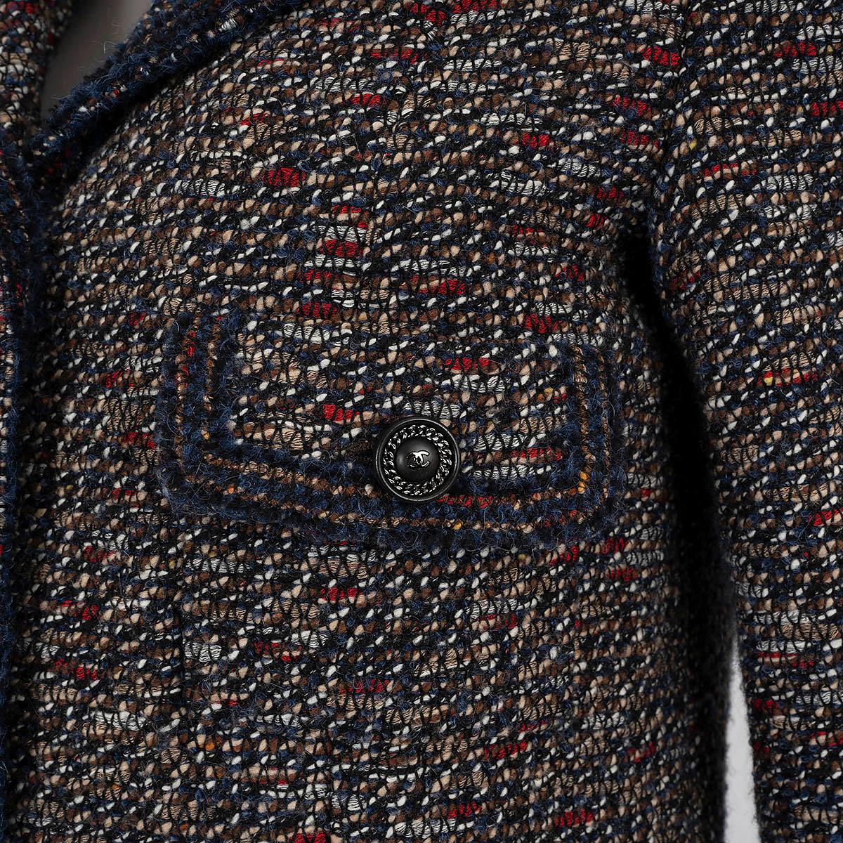 Chanel Brown noir bleu laine 2012 12A BOMBAY FOUR POCKET TWEED Jacket 38 S en vente 1