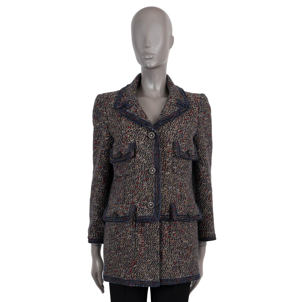 CHANEL brown black blue wool 2012 12A BOMBAY FOUR POCKET TWEED Jacket 38 S For Sale