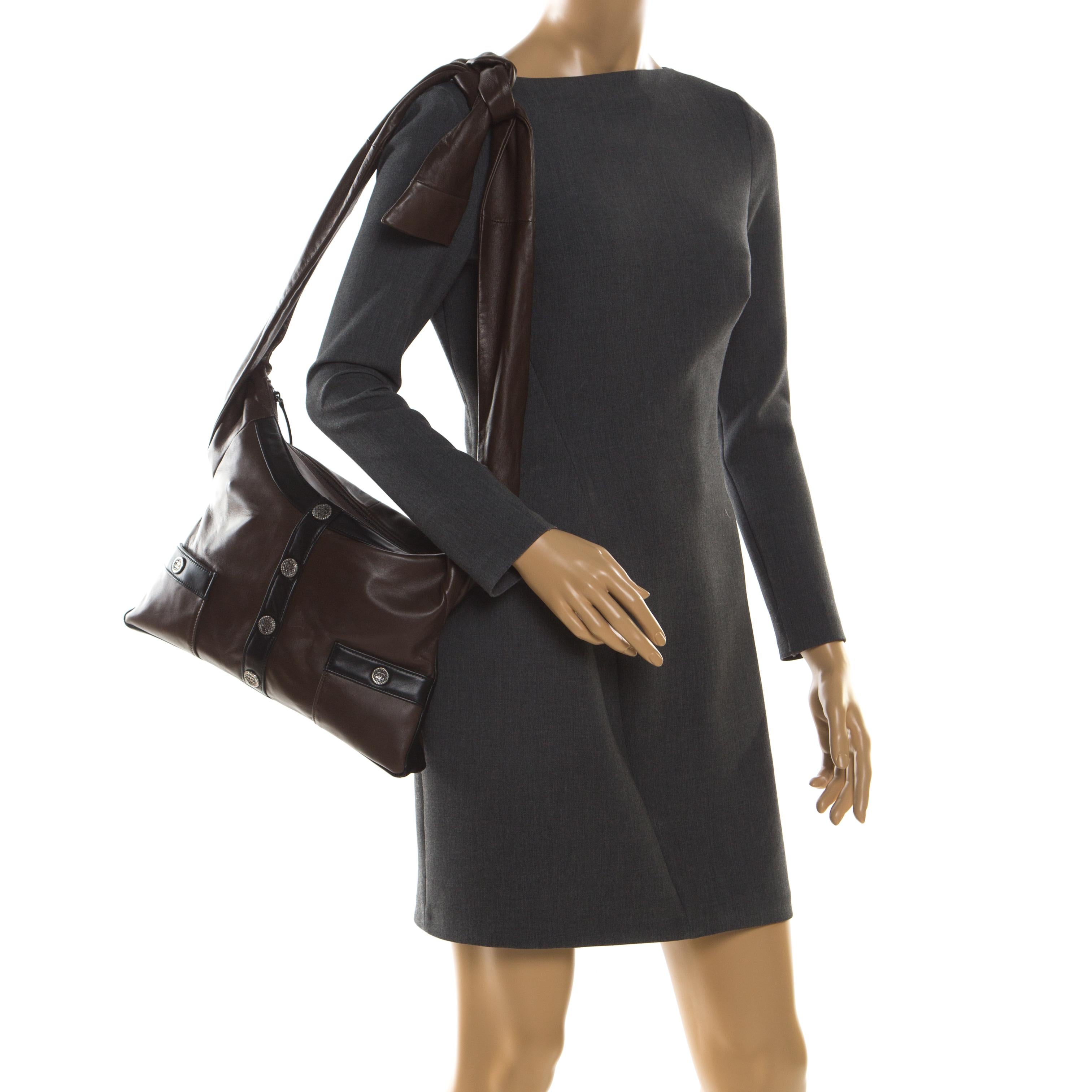 Chanel Brown/Black Leather Medium Girl Shoulder Bag In Excellent Condition In Dubai, Al Qouz 2