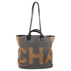 Chanel Brown/Black Raffia Shopping Tote