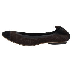 Chanel Brown/Black Textured Suede CC Cap Toe Ballet Flats Size 39