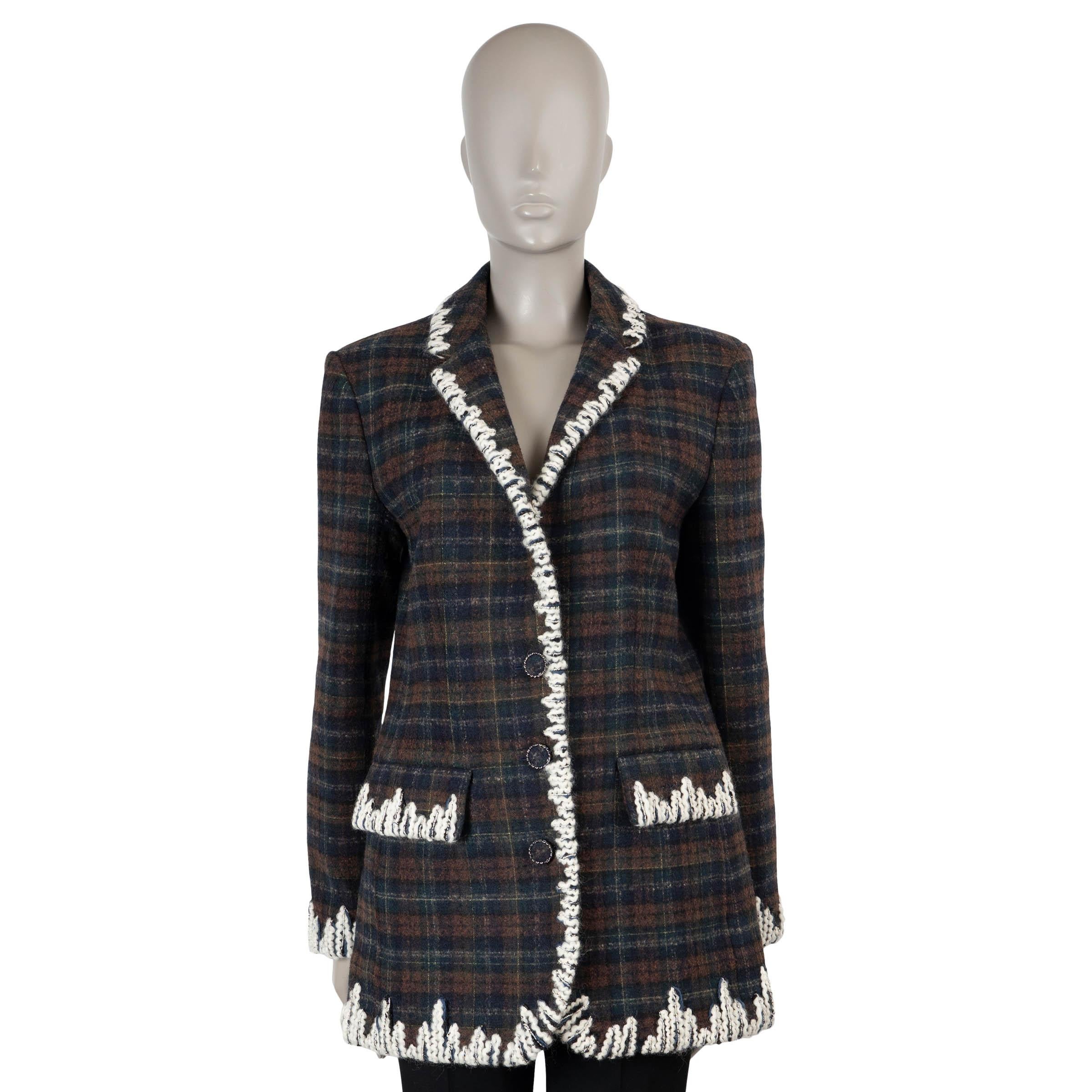 CHANEL brown blue wool 19K EMBROIDERED TWEED Jacket 42 L