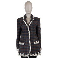 CHANEL brown blue wool 19K EMBROIDERED TWEED Jacket 42 L