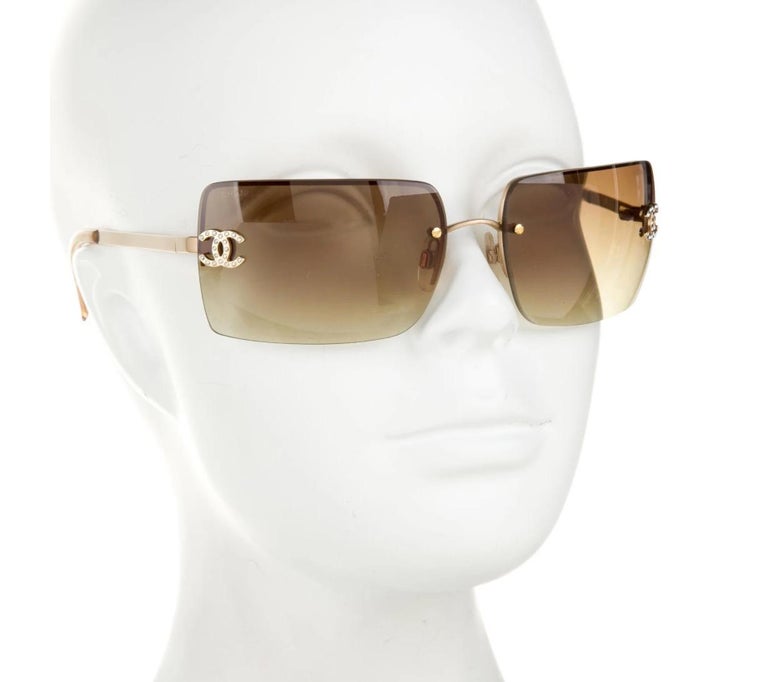 Chanel Gold Frameless Tinted Crystal CC Logo Sunglasses - 4092 - Yoogi's  Closet