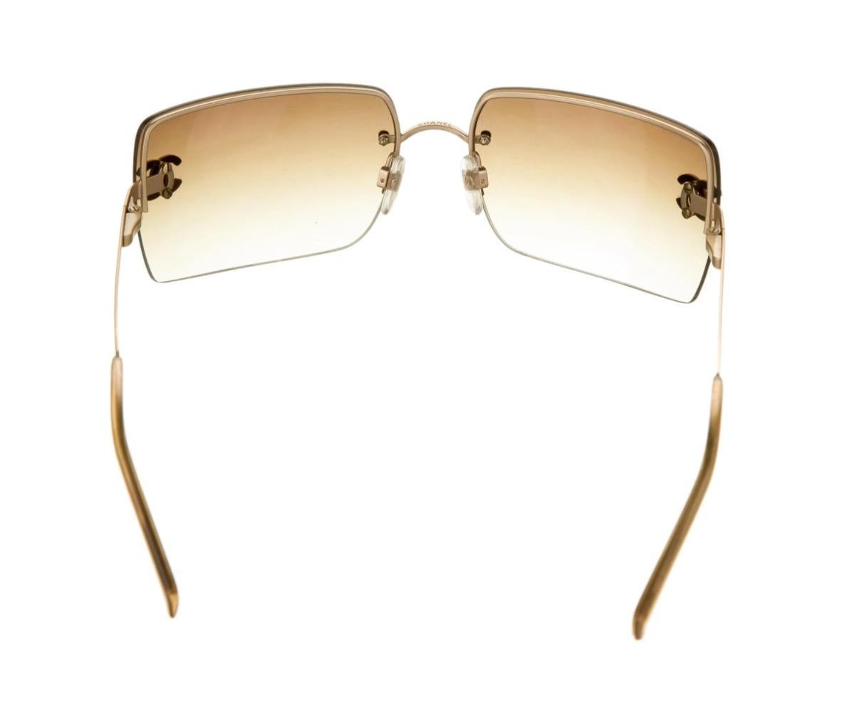 Women's Chanel Brown Bronze Ombre Tinted Gold Crystal CC Rimless Kylie Sunglasses